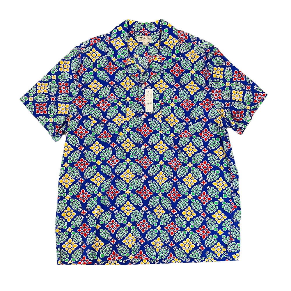 NWT J. Crew Blue Floral Short-Sleeve Slub Cotton Camp-Collar Shirt - SIZE M